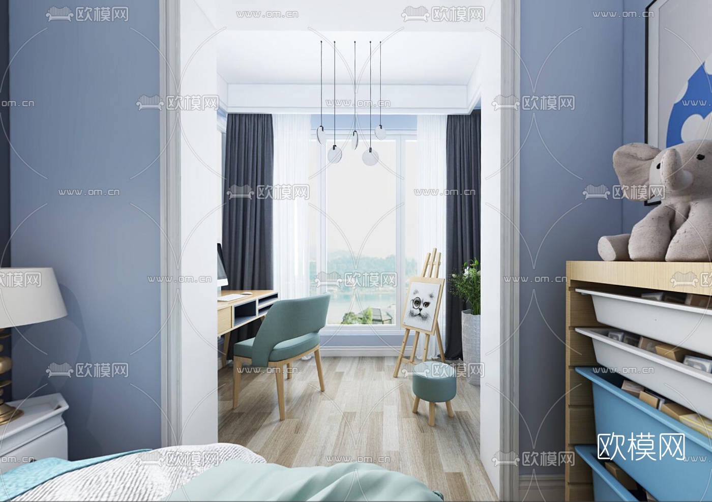 现代儿童房全景3d模型