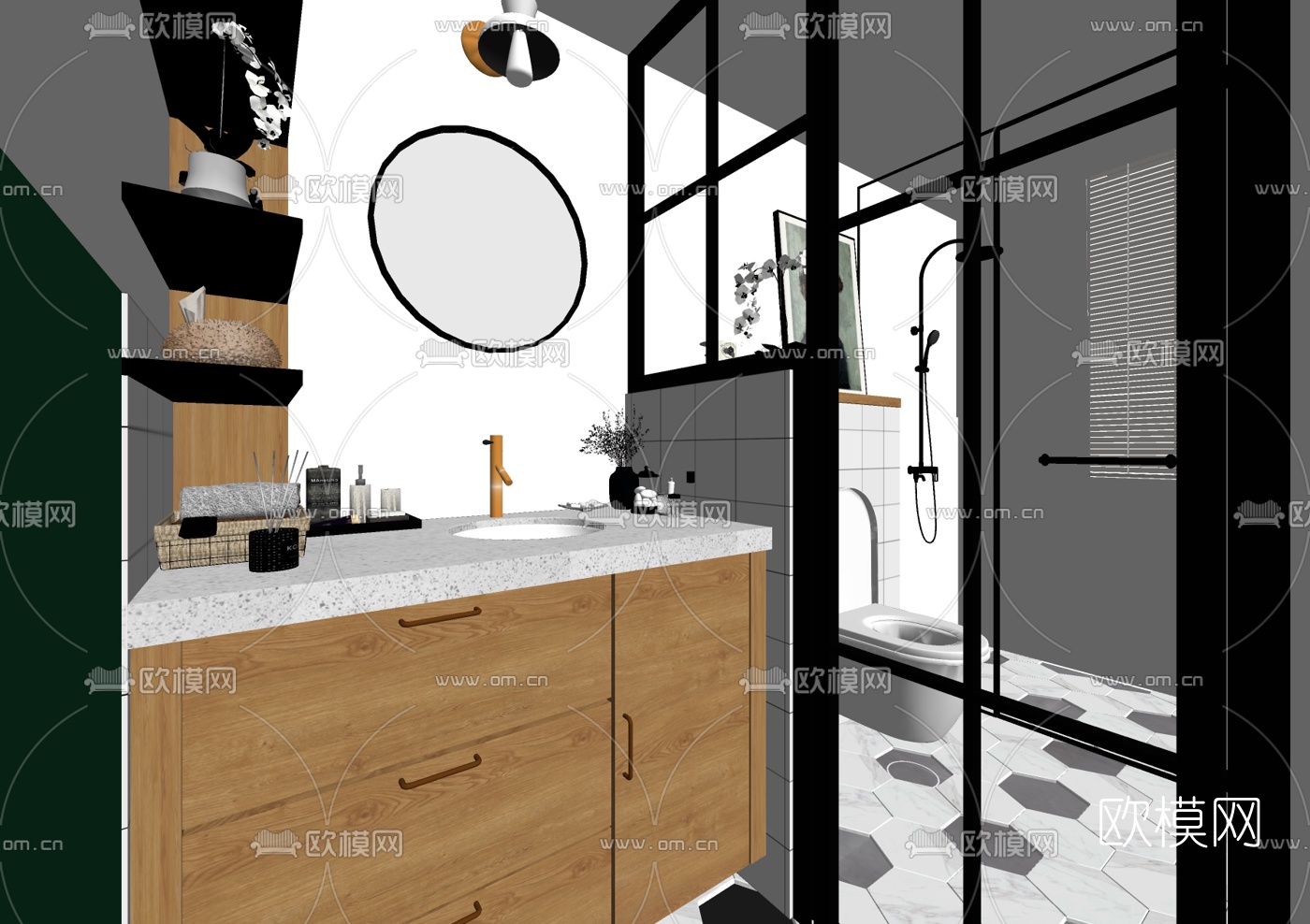 北欧卫生间浴室su模型下载（渲染图2）
