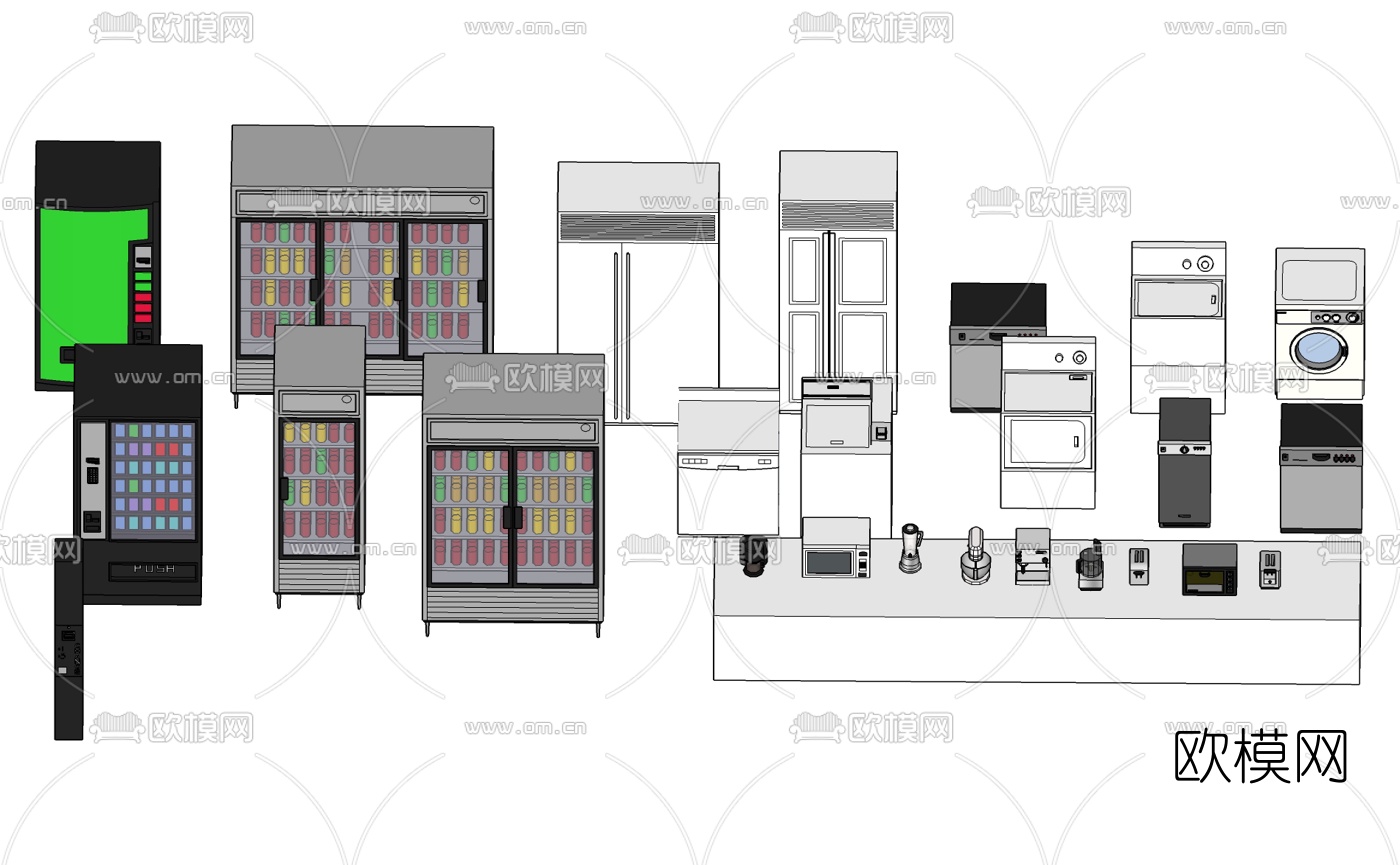 现代冰箱冰柜组合su模型下载（渲染图1）