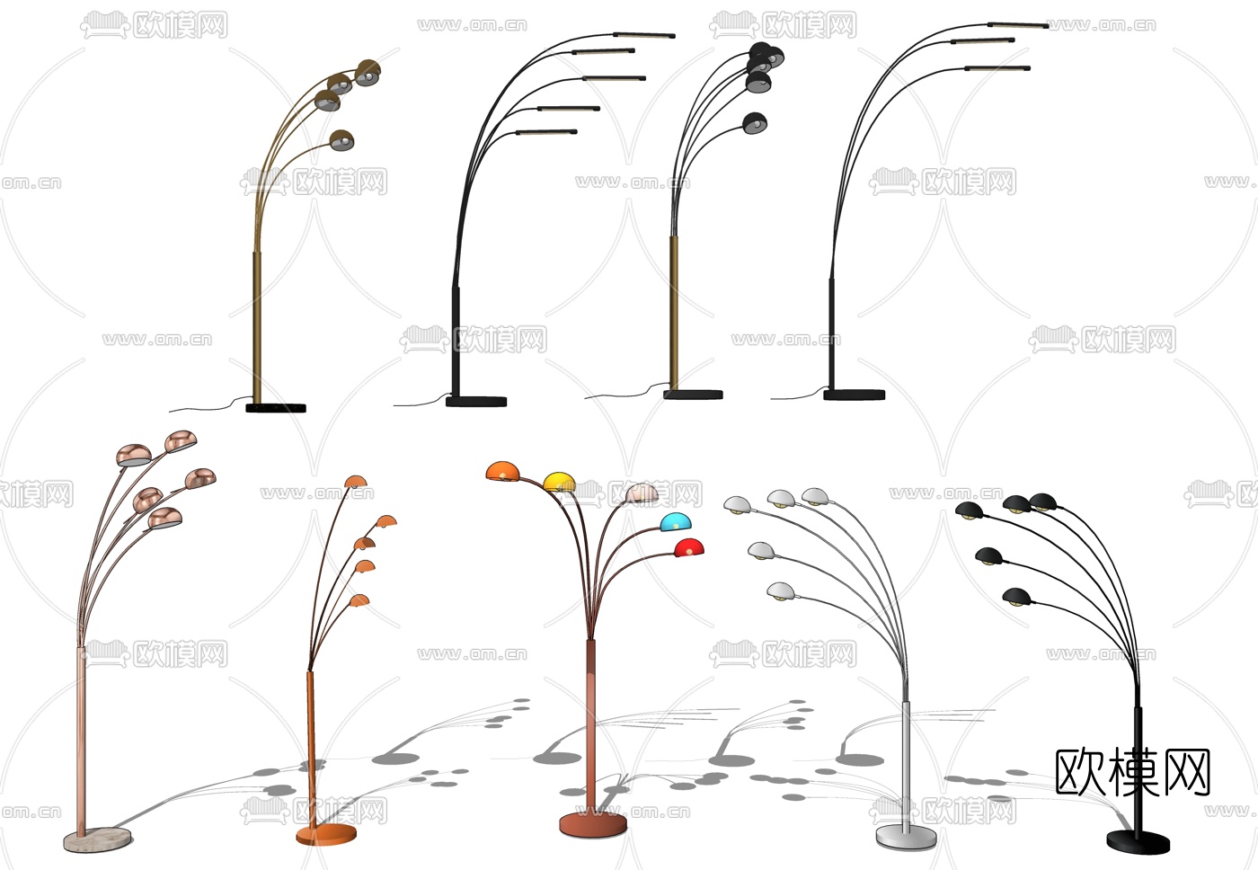 现代金属落地灯组合su模型下载（渲染图1）