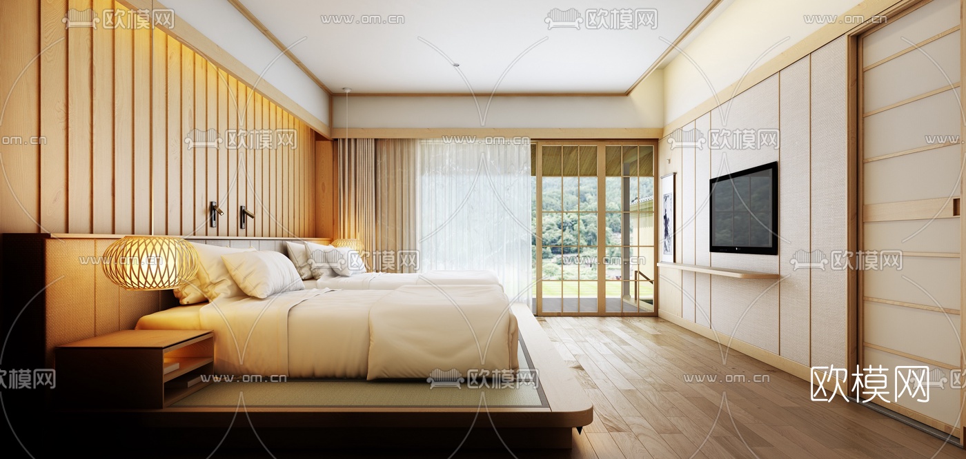 日式酒店客房茶室3d模型下载（渲染图2）