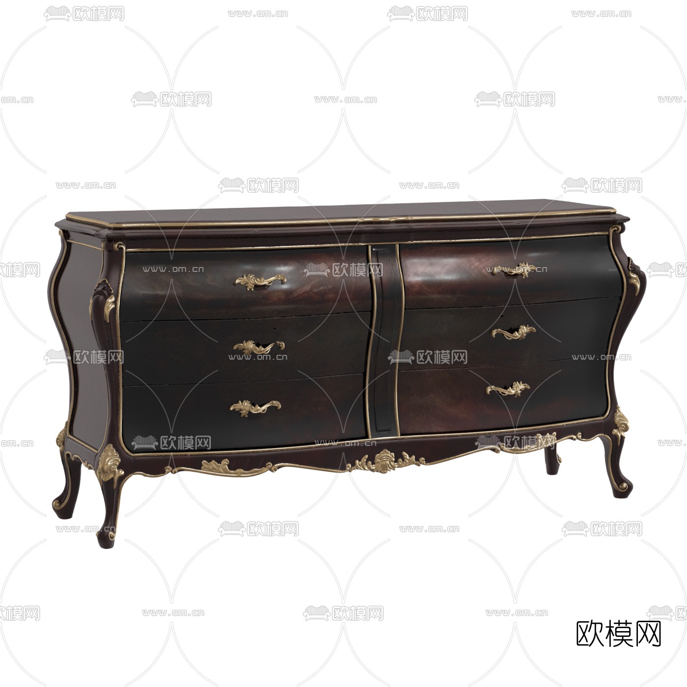 欧式实木边柜3D模型下载