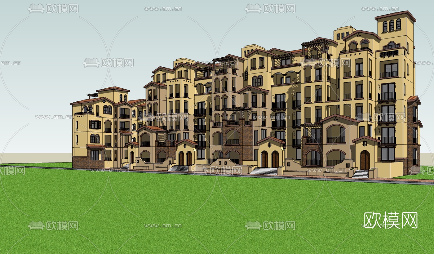 欧式公寓楼su模型下载（渲染图1）