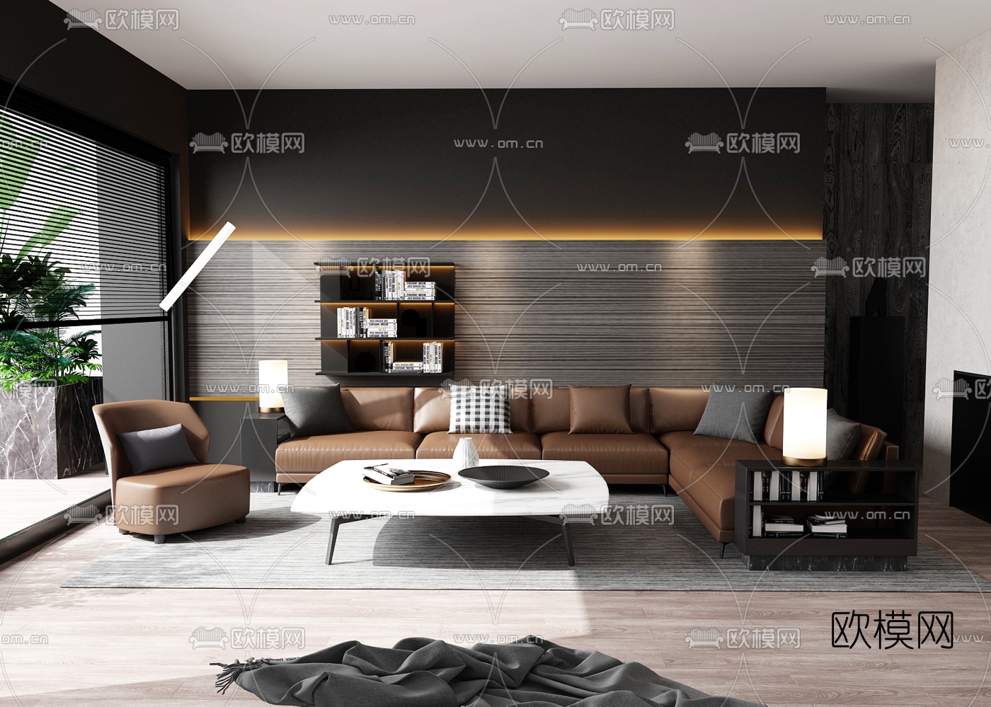 意大利Avery现代皮革沙发组合3d模型-免费3dmax模型库-欧模网