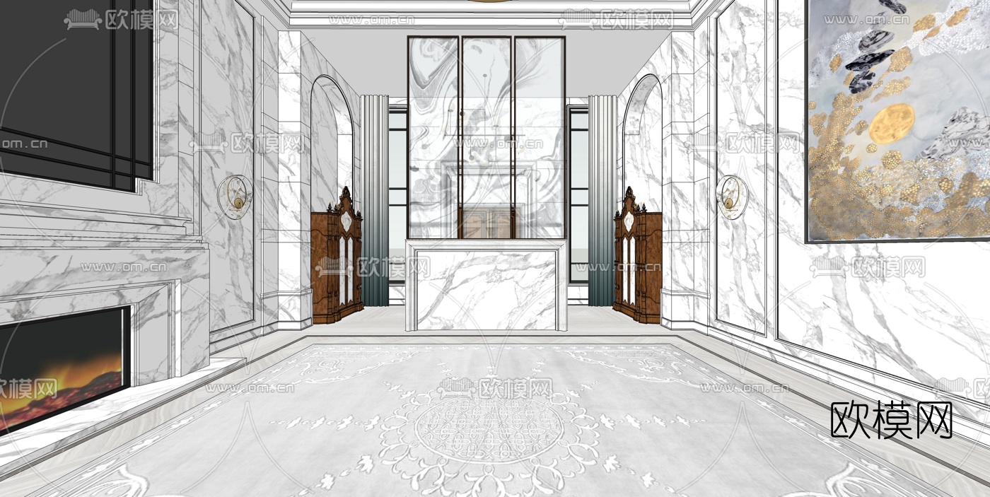 简欧别墅家装su模型下载（渲染图2）