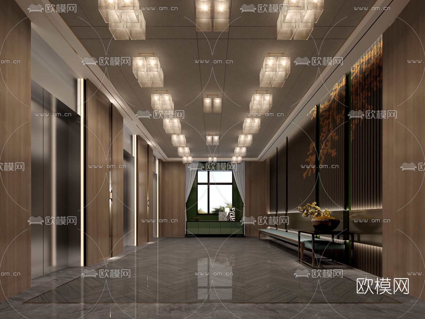 现代酒店电梯厅3D模型