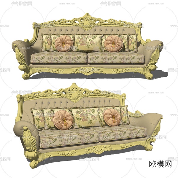法式金属布艺双人沙发免费su模型下载