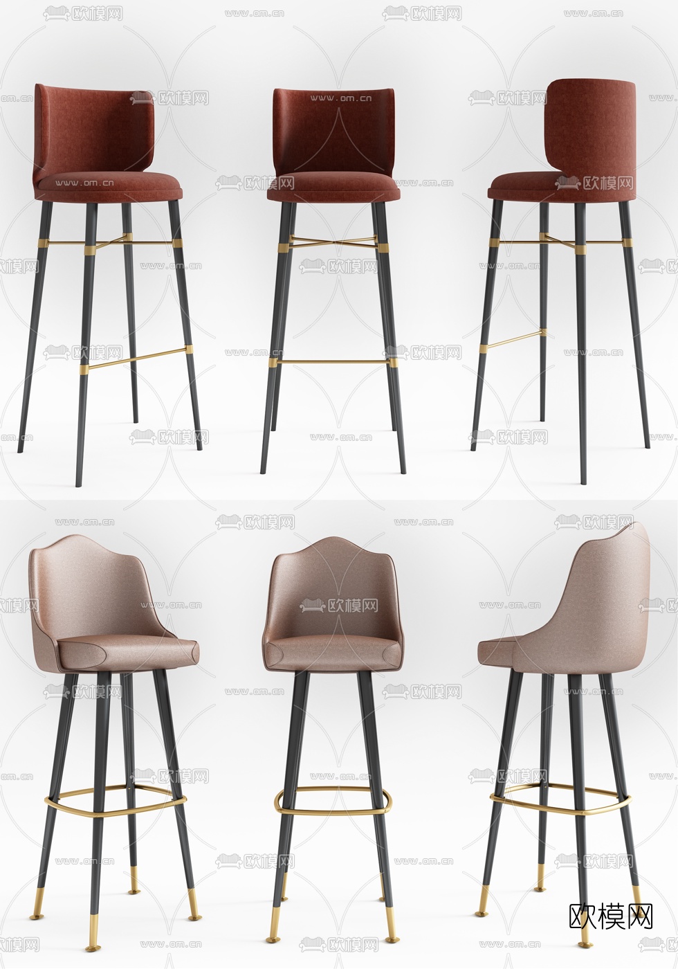 现代布艺皮革吧椅3d模型下载