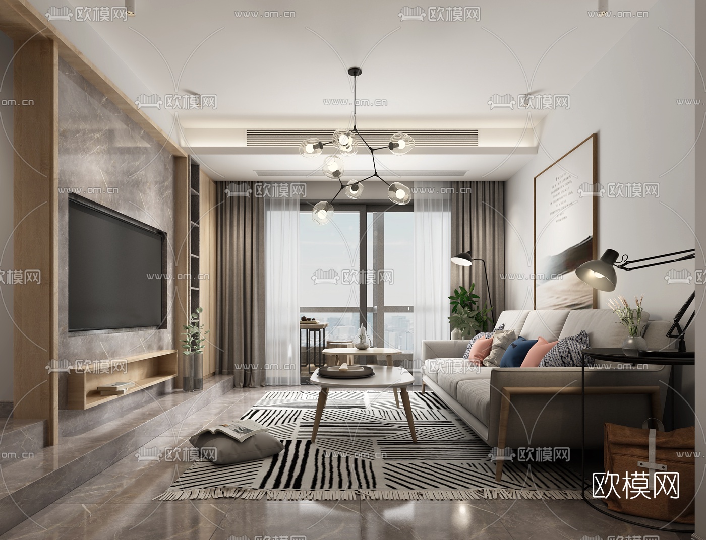 北欧客厅3d模型下载（渲染图1）