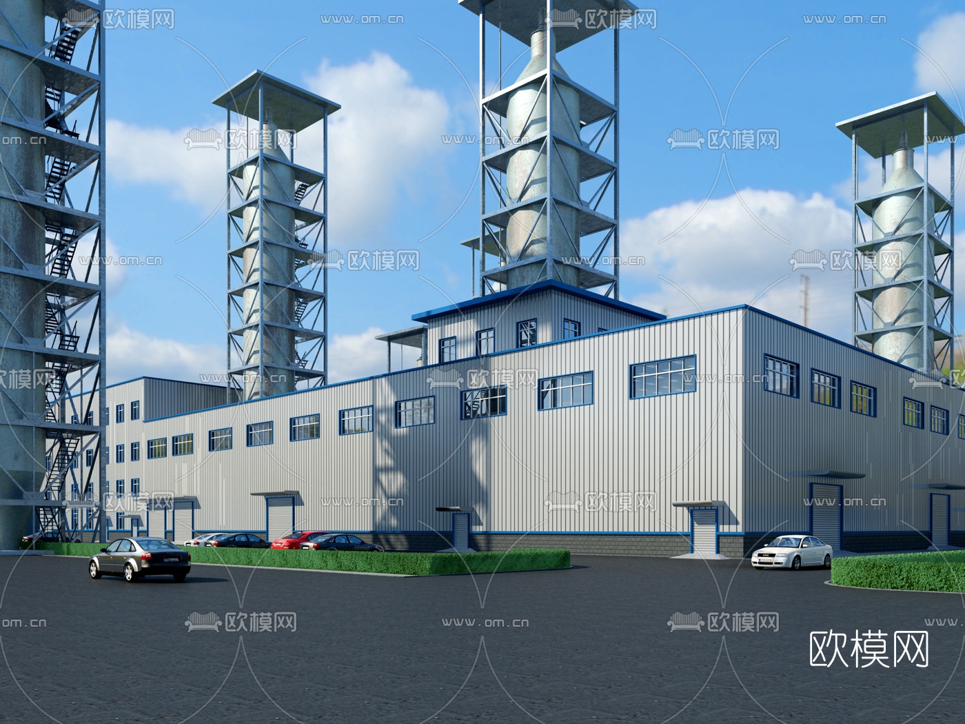 现代工厂外观3d模型下载（渲染图1）
