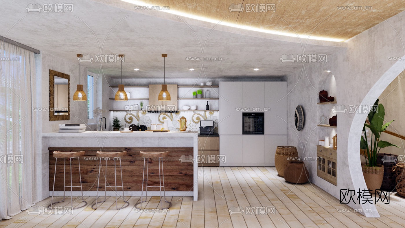 自然风民宿客厅餐厅3d模型