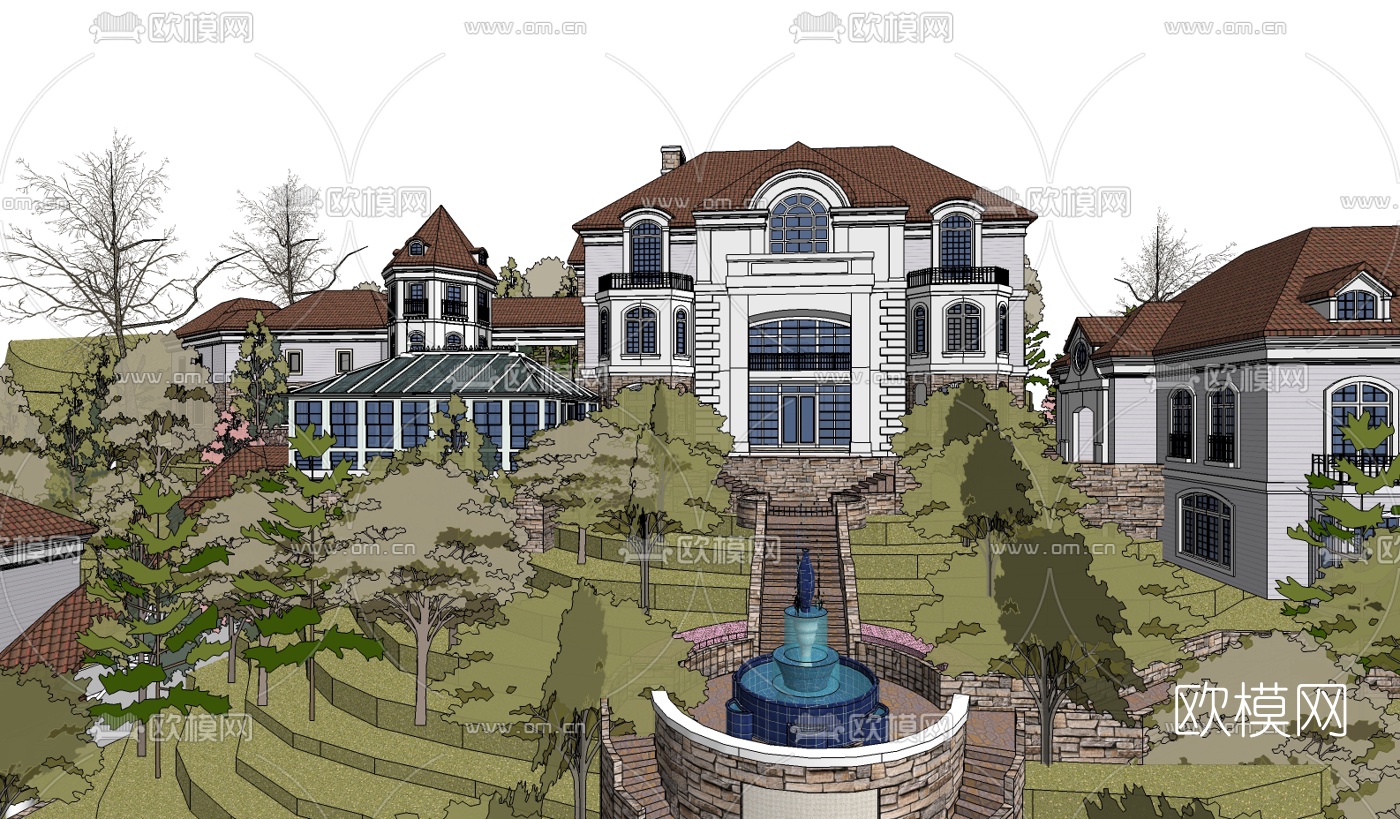 欧式别墅su模型下载（渲染图2）