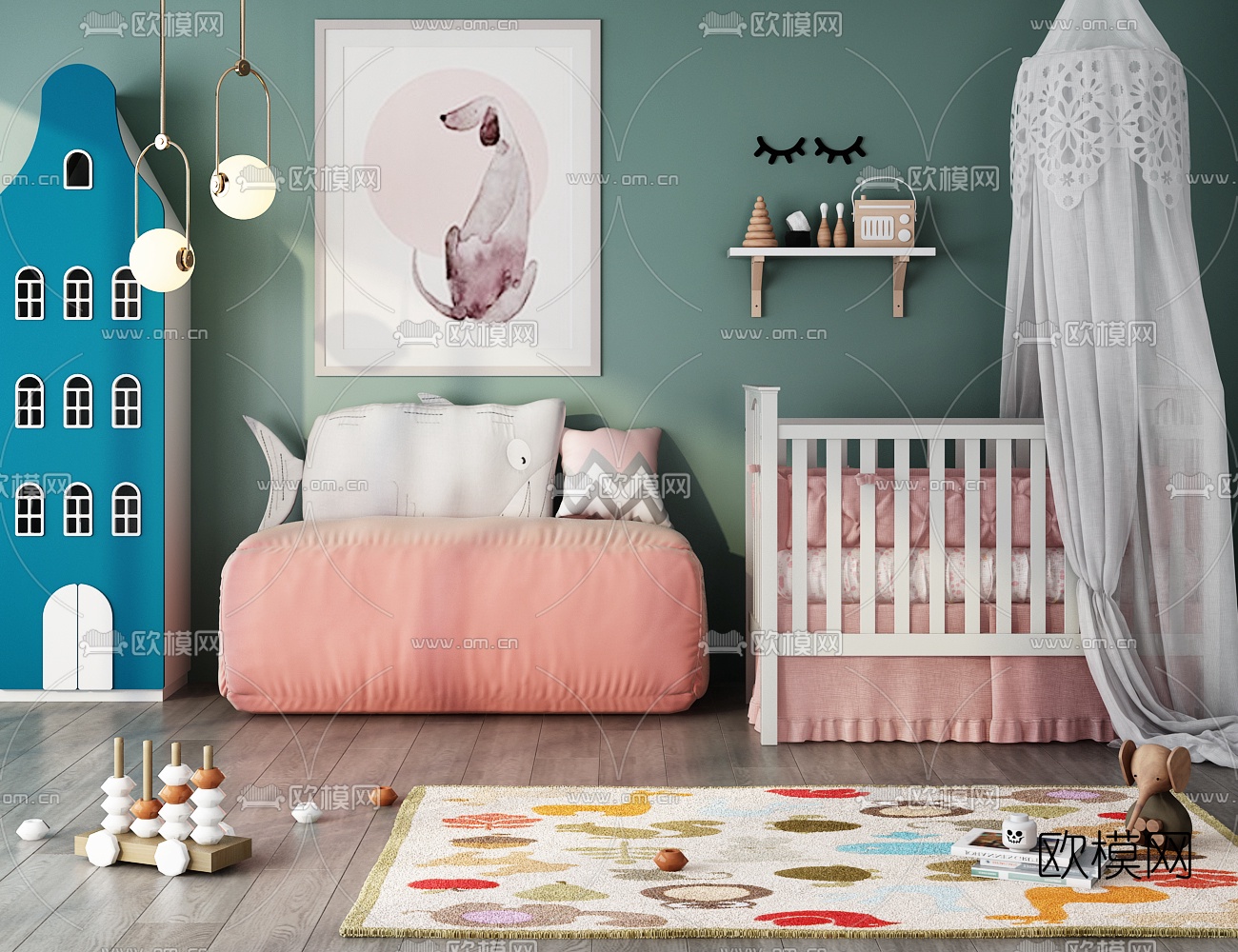 北欧婴儿床儿童沙发组合3d模型下载
