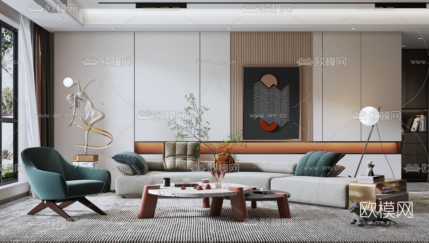 现代客厅3d模型下载（渲染图1）