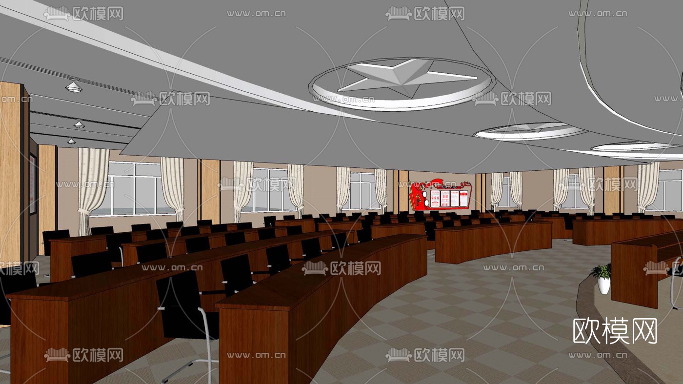 现代政府机关会议室报告厅su模型