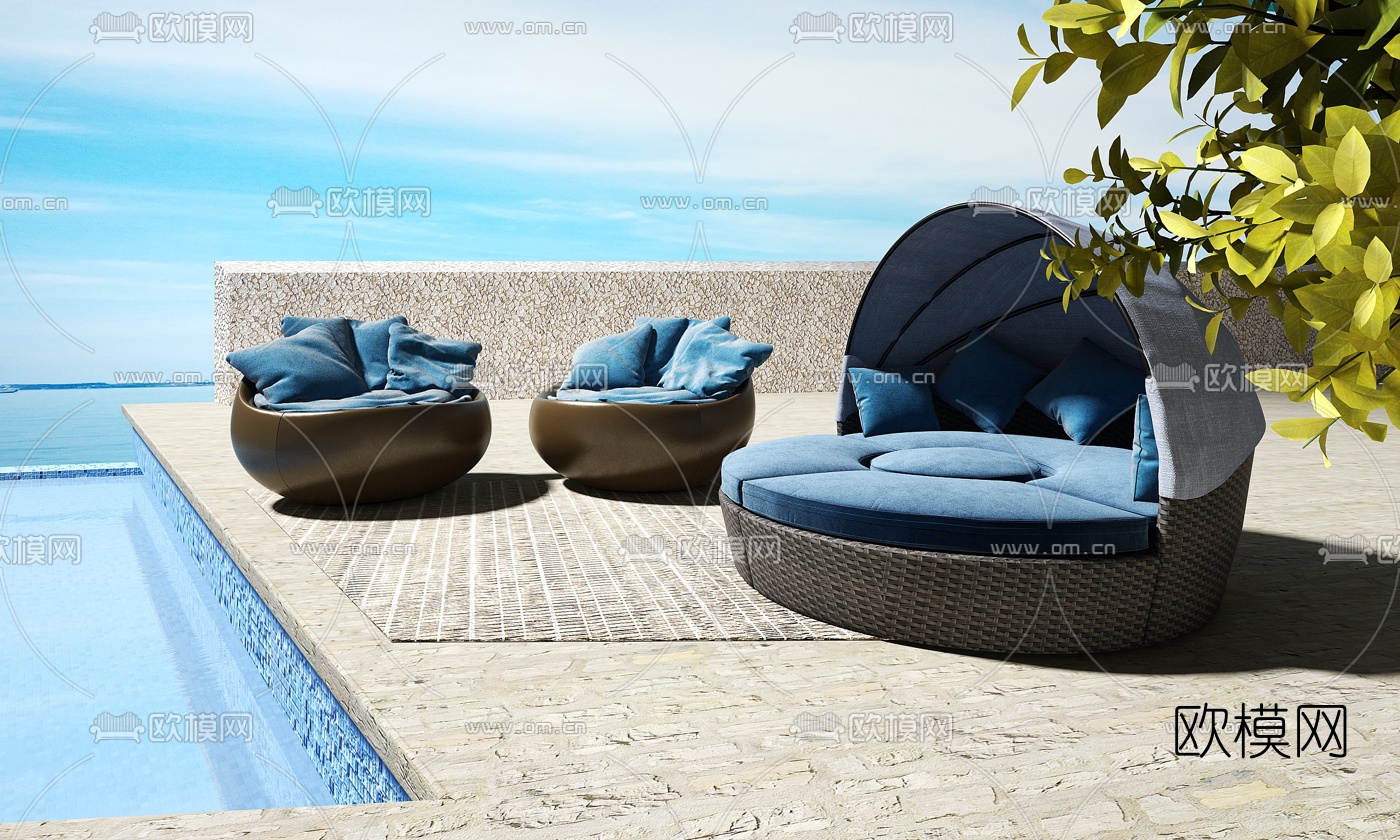 现代户外圆形休闲沙发3d模型下载