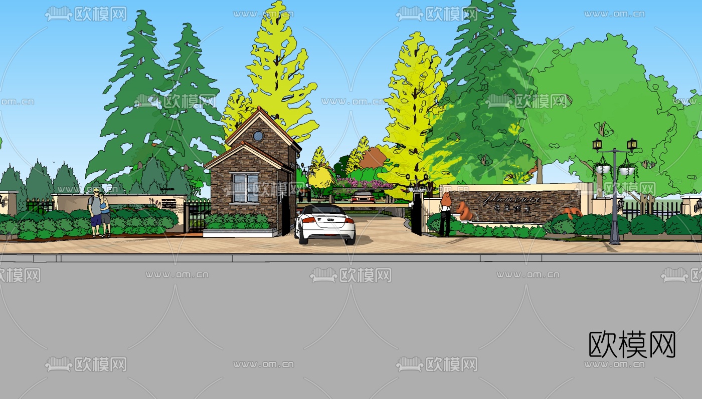 欧式小区入口su模型下载（渲染图1）