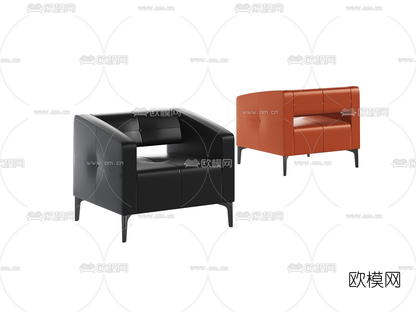 现代皮革单人沙发3d模型下载