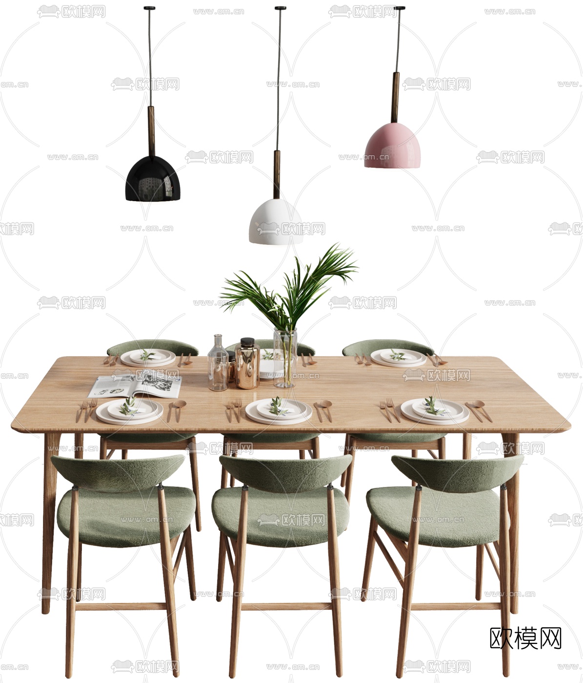 北欧原木餐桌椅3d模型下载