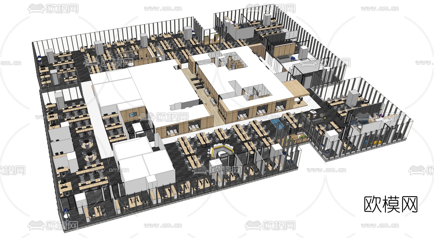 现代办公区su模型下载（渲染图1）