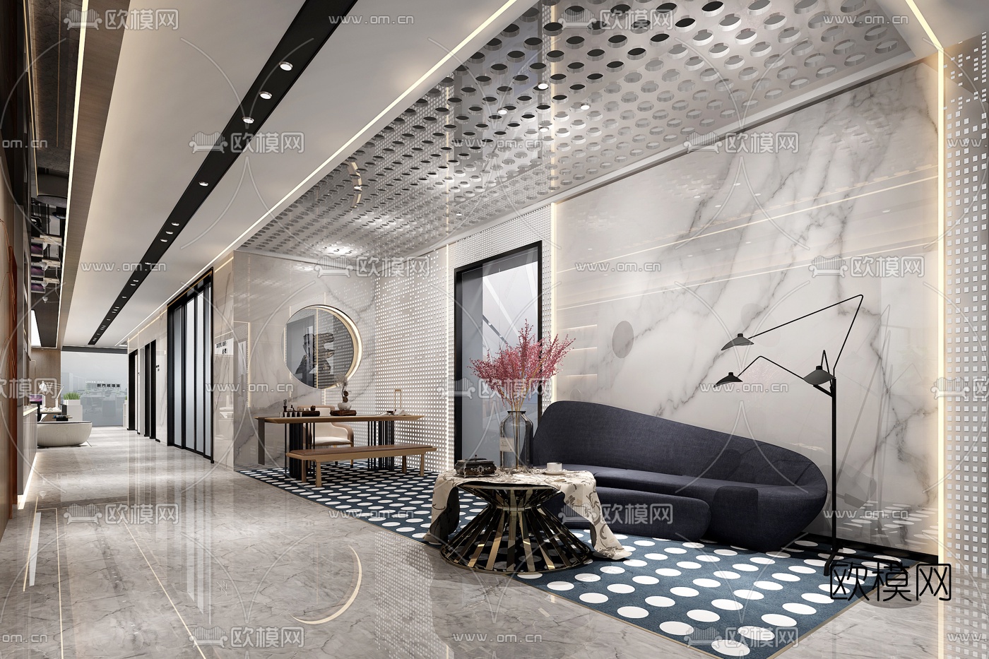 现代公司前台接待办公区3d模型