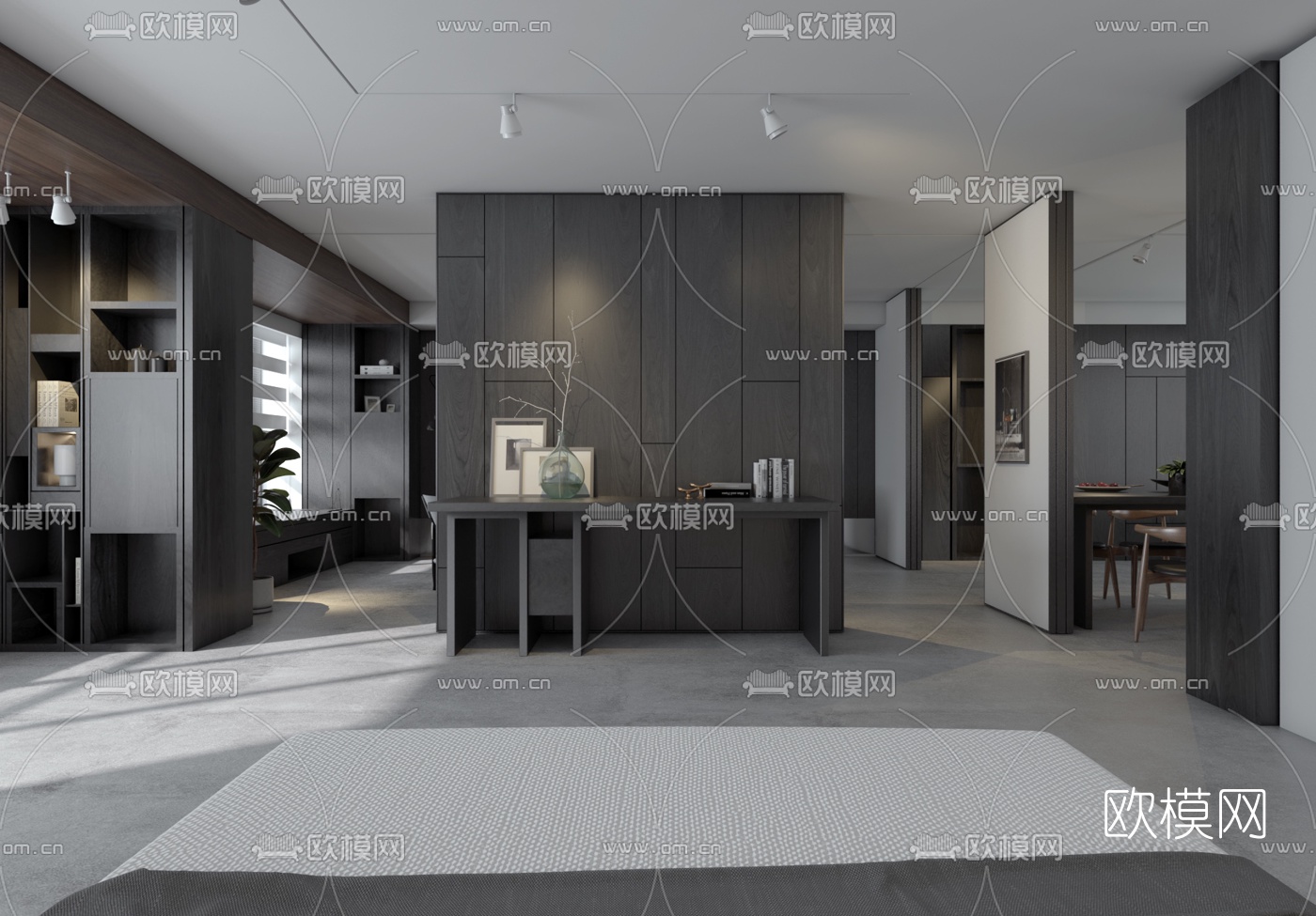 现代高级灰客厅餐厅3d模型