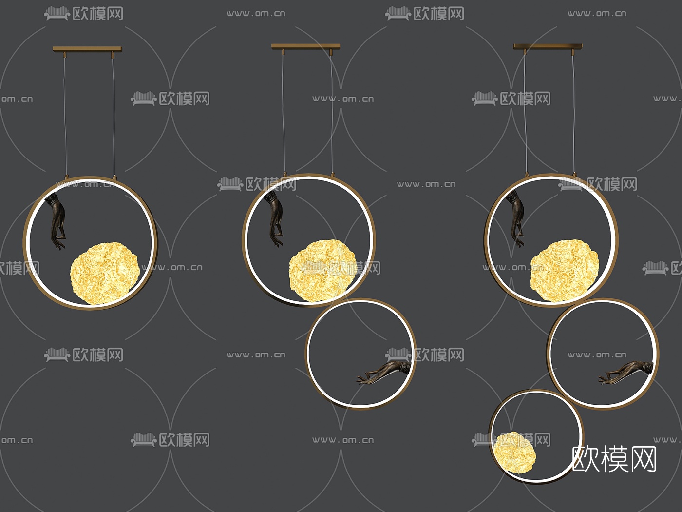 新中式禅意佛手吊灯组合3d模型下载