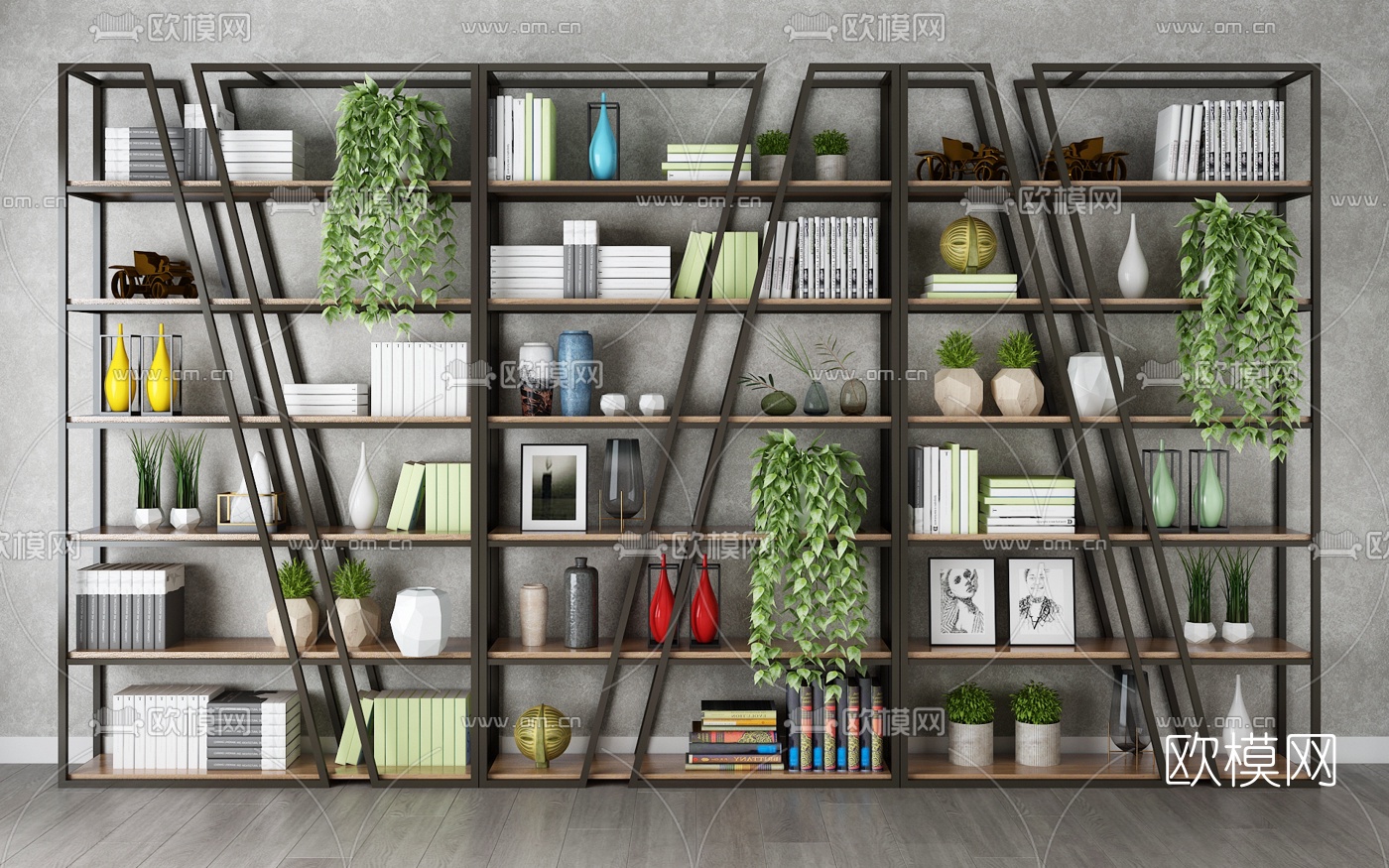 工业风书架装饰架3d模型下载
