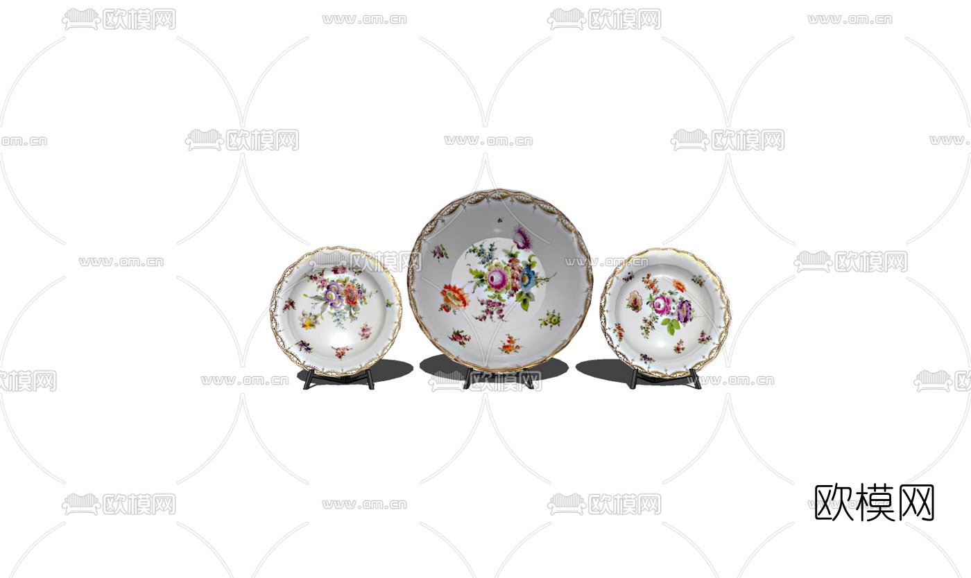 现代瓷碟摆件免费su模型下载