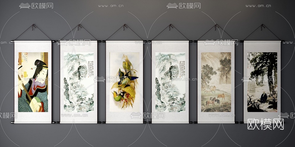 中式挂画装饰画3D模型下载