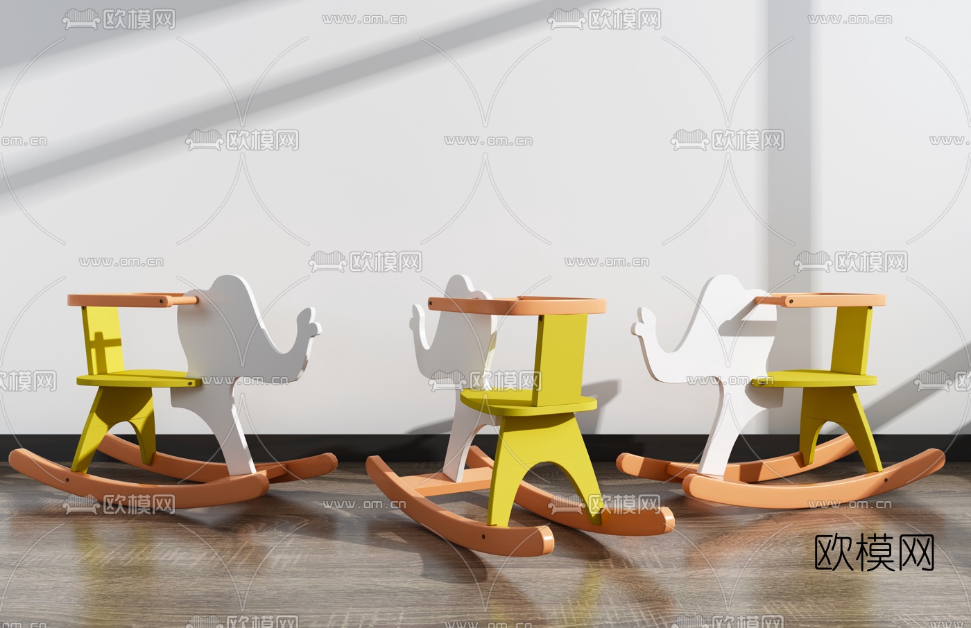 现代儿童玩具摇椅3d模型下载（渲染图1）
