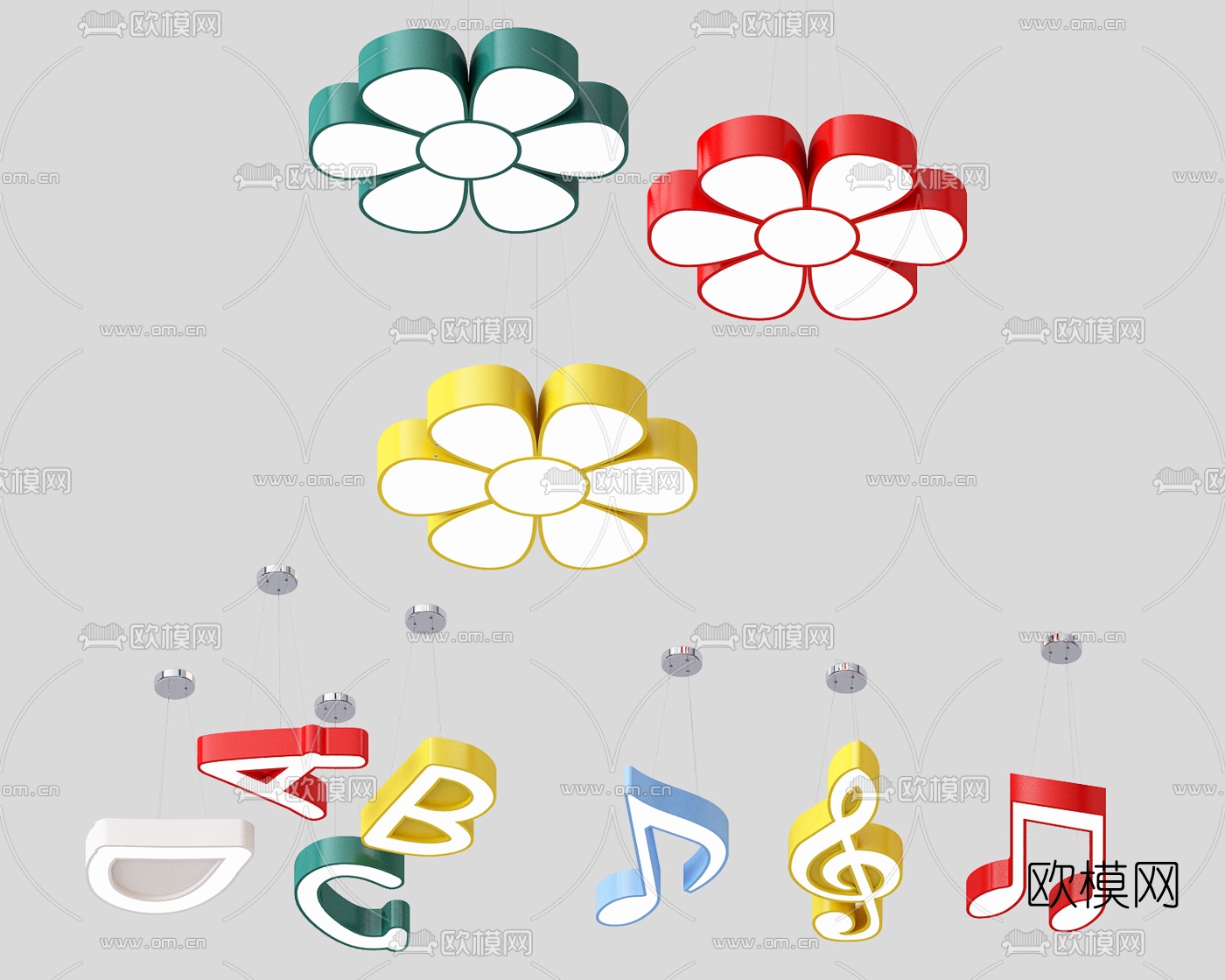 现代字母音符儿童吸顶灯3d模型