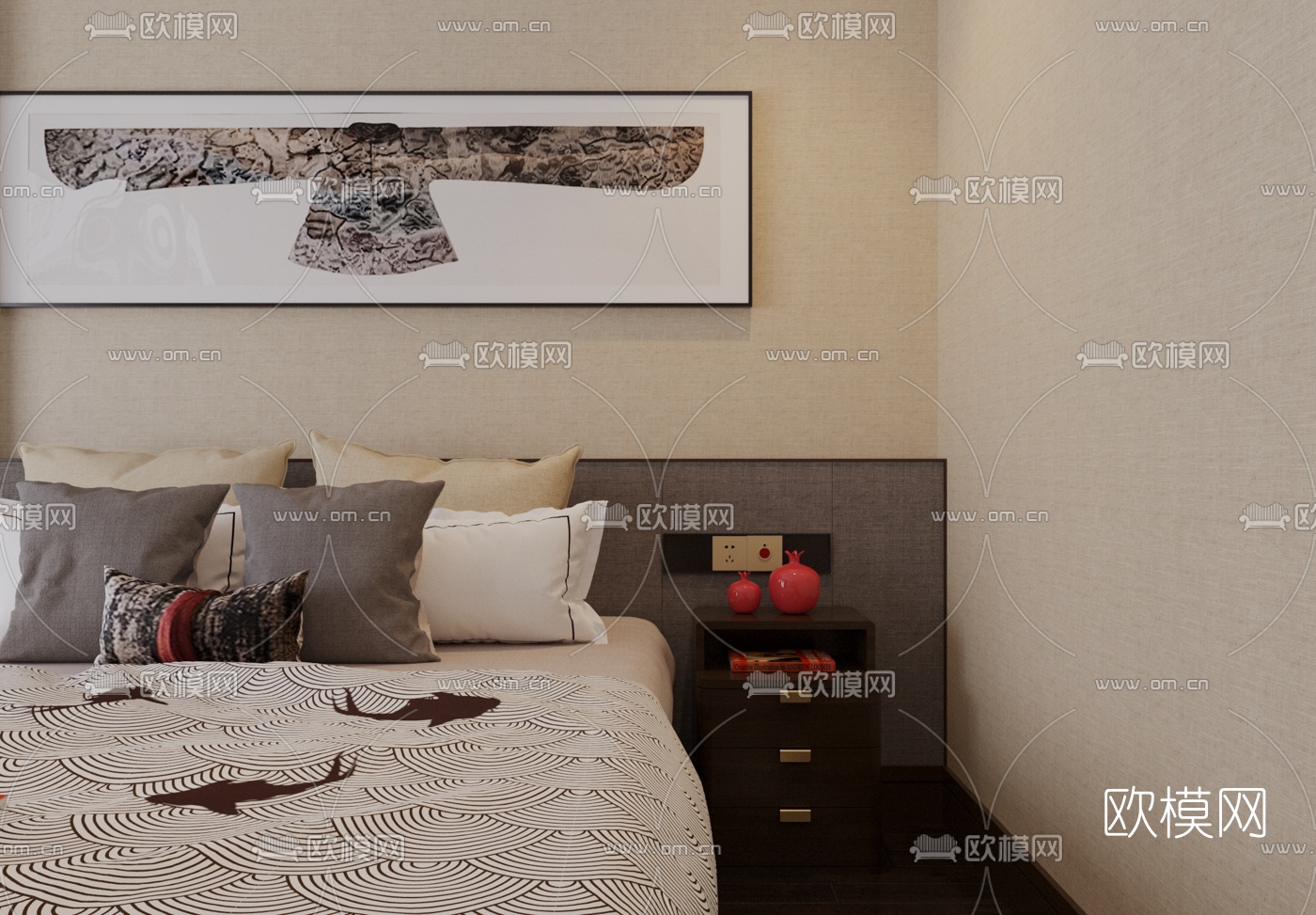 INHOUSE设计 新中式卧室主人房3d模型