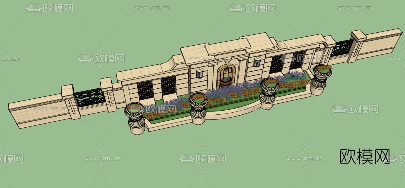 欧式景观墙花坛su模型下载（渲染图3）