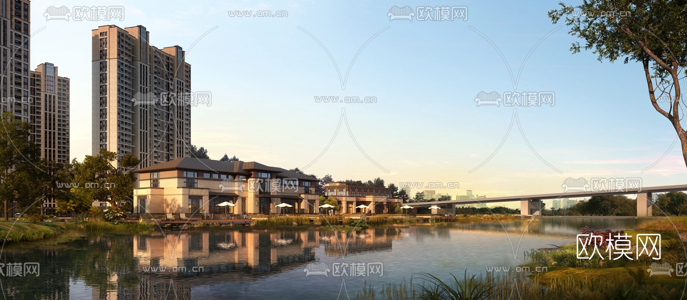 新中式住宅小区外观3d模型