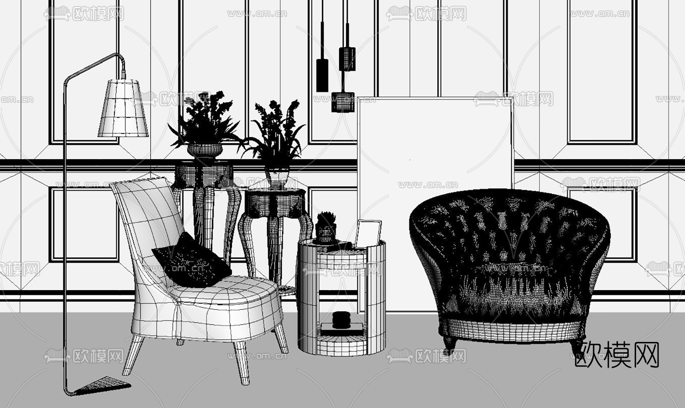 欧式休闲沙发组合3d模型下载（渲染图2）