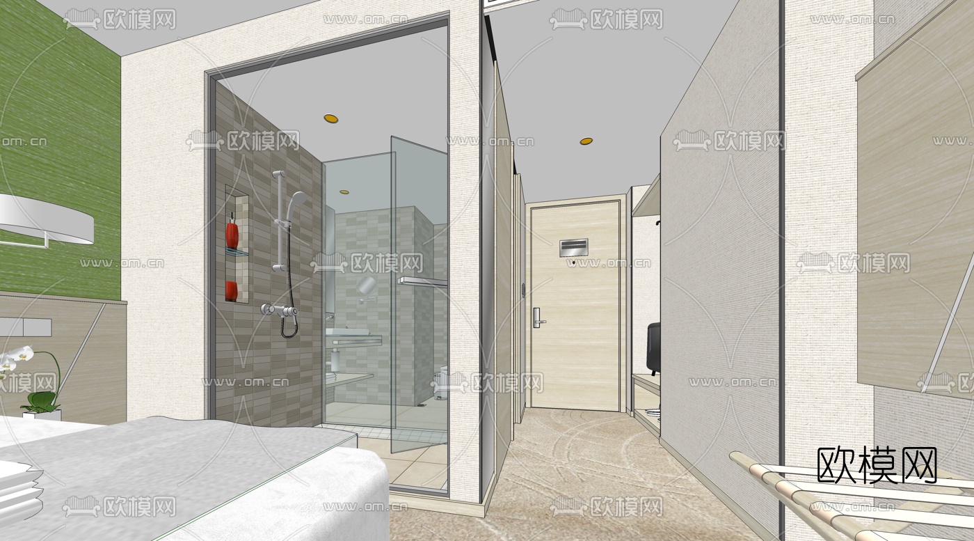 北欧酒店客房双人房su模型下载（渲染图3）