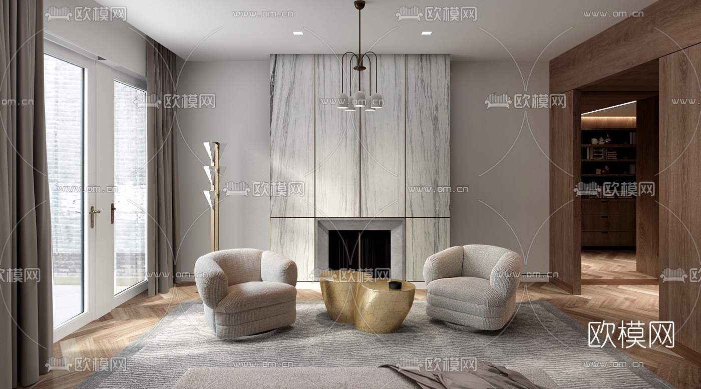 现代休闲沙发组合3d模型下载