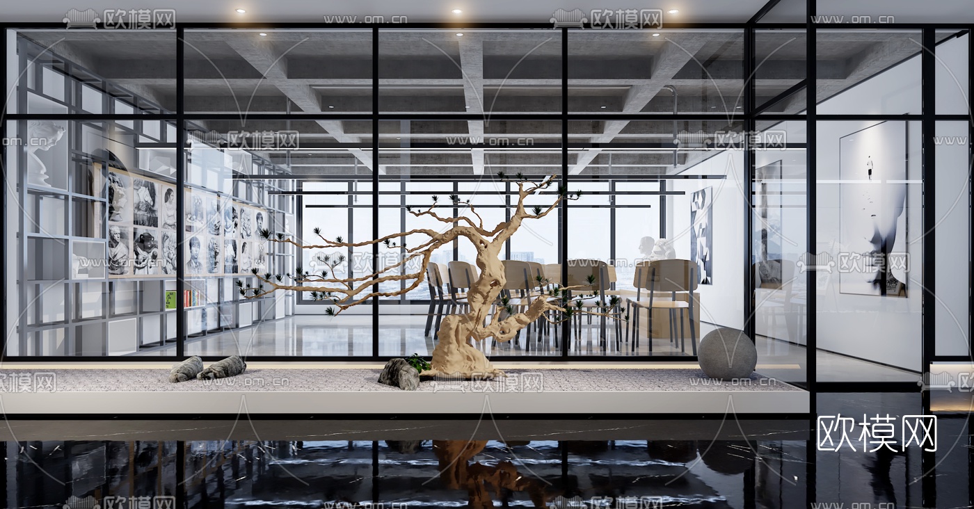 现代高级灰美术画室3d模型下载（渲染图1）