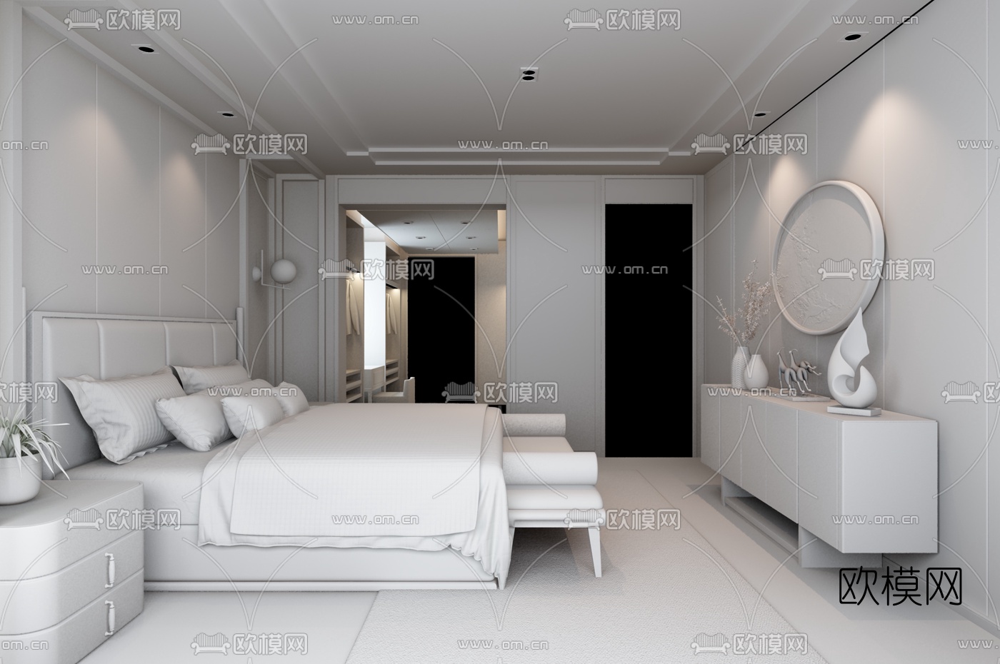 朴悦设计 现代轻奢卧室主人房3d模型