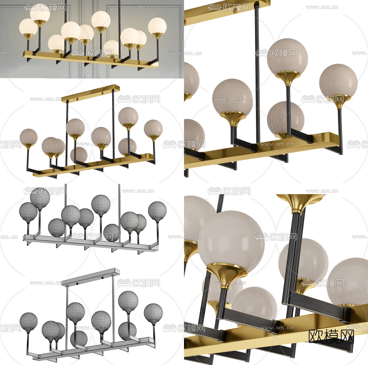现代金属灯泡多头吊灯3d模型下载_ID10643061_3dmax免费模型-欧模网