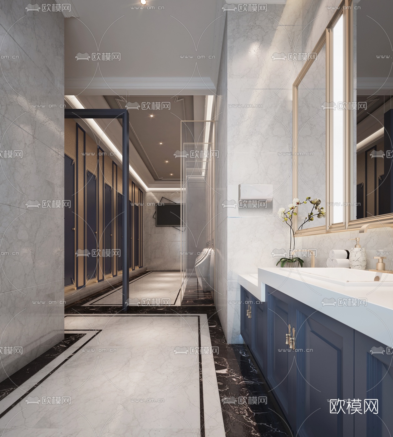 简欧公共男卫生间3D模型下载