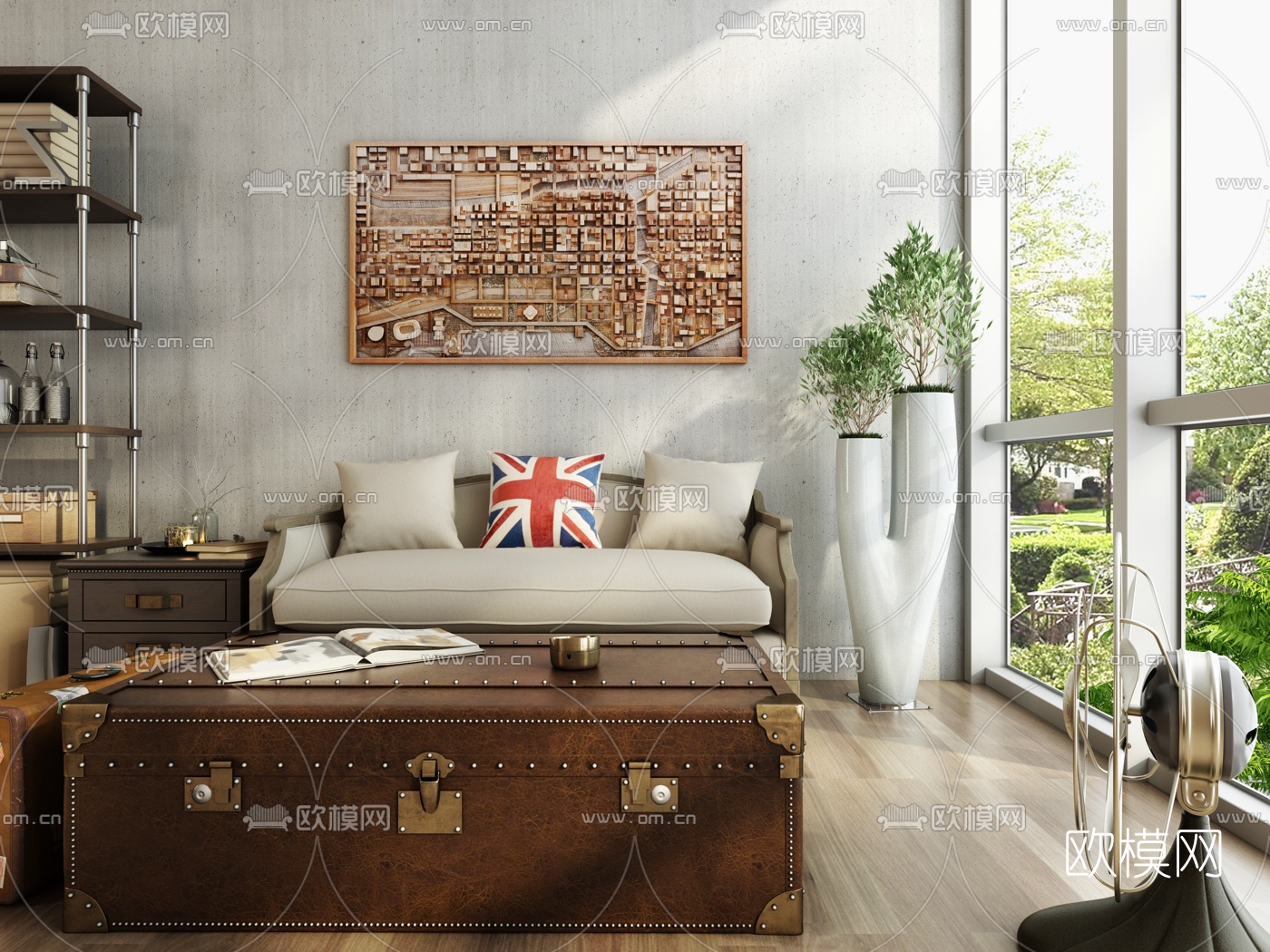 美式双人沙发3d模型下载（渲染图2）