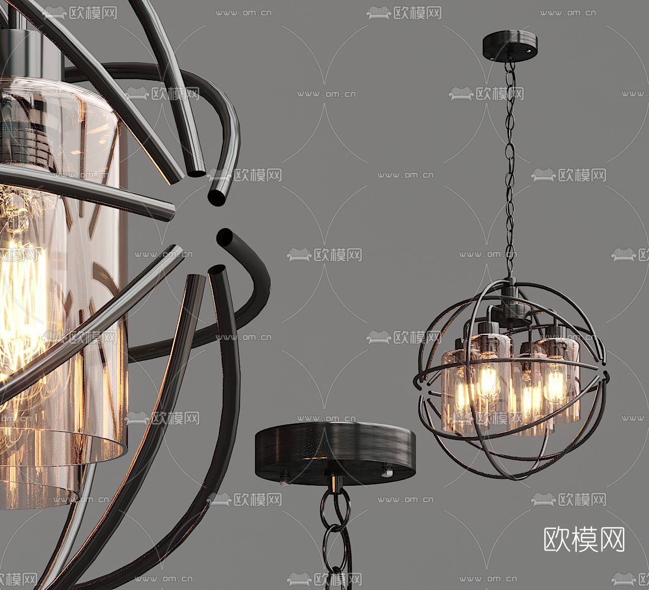 工业风金属球形吊灯3d模型下载