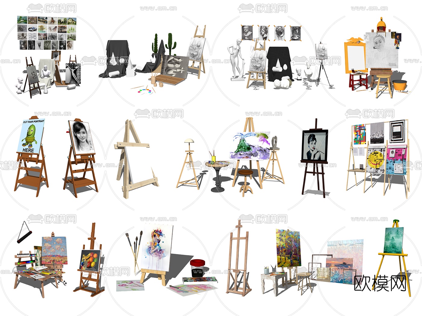 现代画架画板素描支架su模型下载