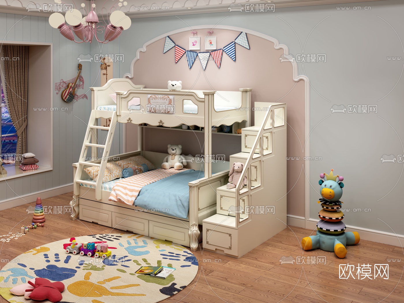 美式儿童床3d模型下载