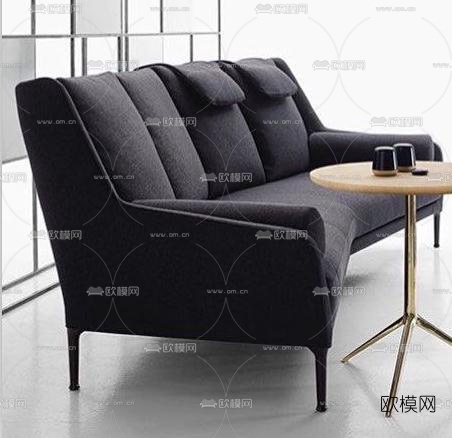 现代布艺双人沙发茶几组合3D模型