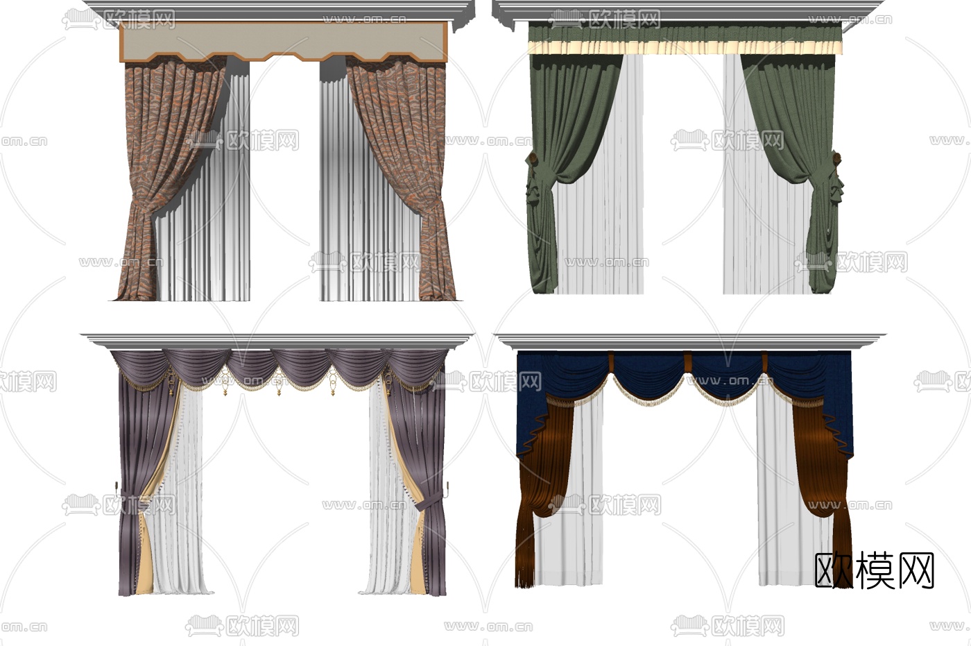 美式布艺窗帘su模型下载