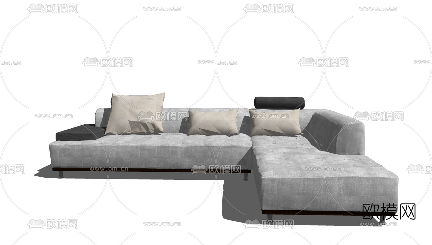 现代布艺转角沙发免费su模型下载（渲染图1）