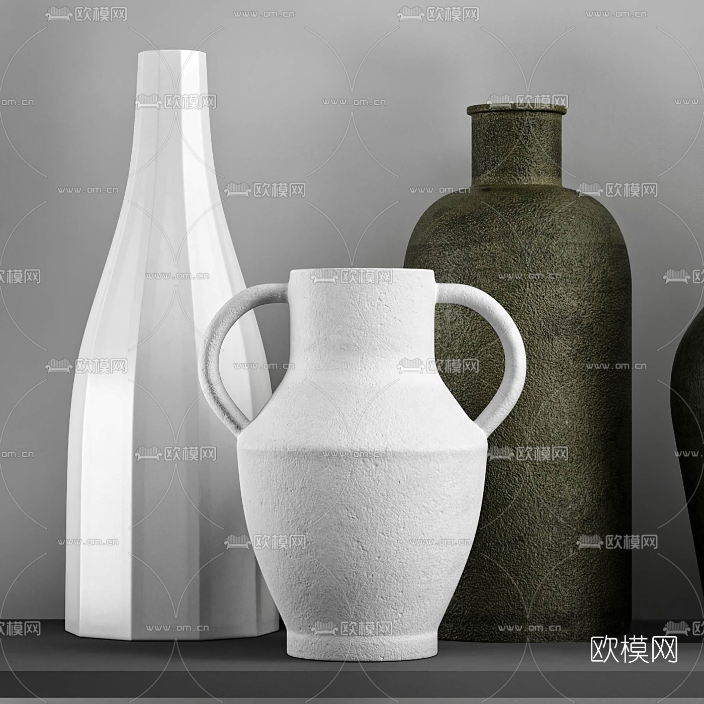 现代花瓶陶瓷器皿3d模型下载（渲染图2）